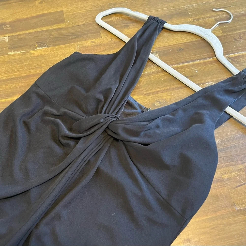 David Meister Sleeveless Front Knot Twist Dress Black Sheer Lined Work Cocktail